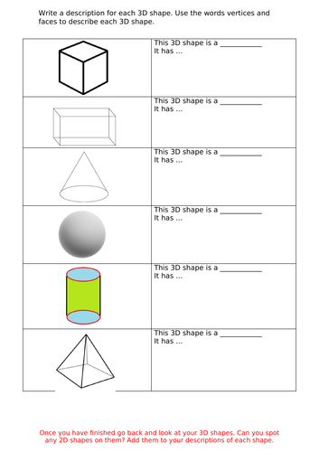 3D Shape Properties - worksheet