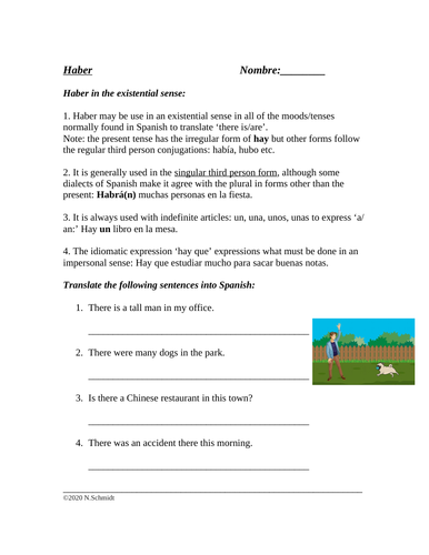 Haber In Third Person Notes Worksheet In Multiple Tenses Hay Hubo Habia Teaching Resources