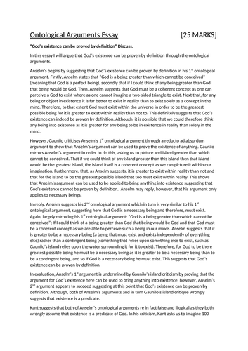 Free Ontological argument Essay Examples and Topic Ideas on GraduateWay