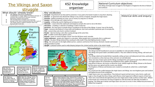 KS2 History Knowledge Organiser - Vikings and Saxons | Teaching Resources