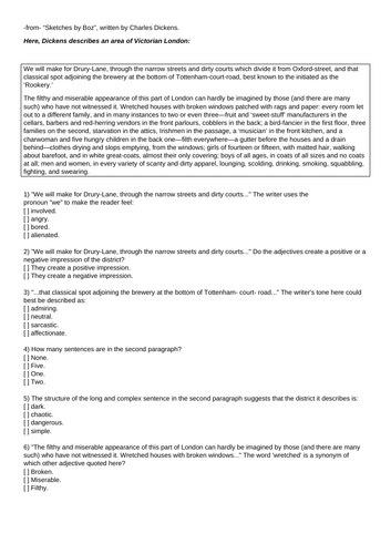 "A Christmas Carol" - description of poverty from "Sketches by Boz" Reading non-fiction Dickens