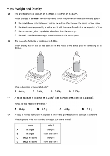 mass-weight-and-density-igcse-classified-worksheet-with-answers-teaching-resources