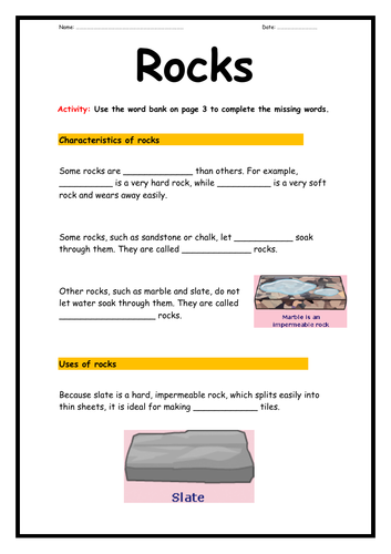 Rocks Investigation and Activity Booklet -  5 pages