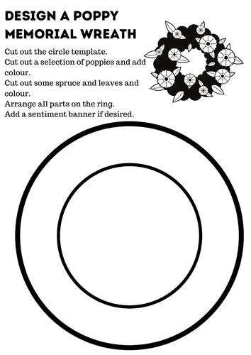 Design and make a memorial poppy wreath worksheets Remembrance Day