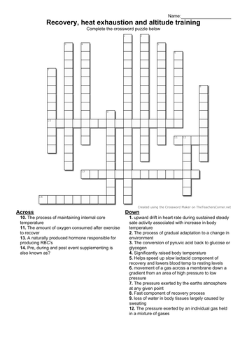 Recovery, heat exhaustion and altitude crossword