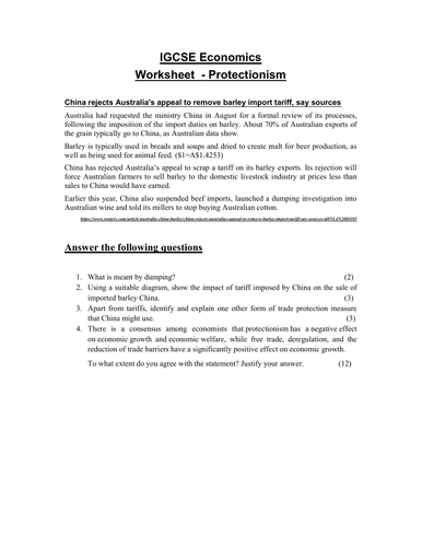 practice worksheet protectionism teaching resources