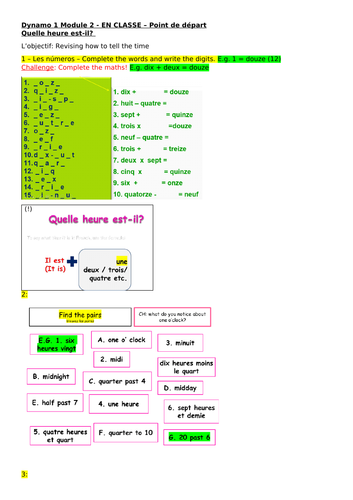 Year 7 French-Dynamo 1-Module 2 En classe - ALL UNITS-Remote learning/worksheets to support textbook