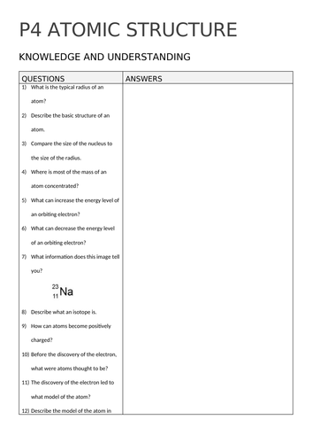 Atomic Structure (Physics AQA) Revision Questions