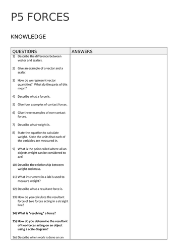 Forces (AQA) - Revision Questions