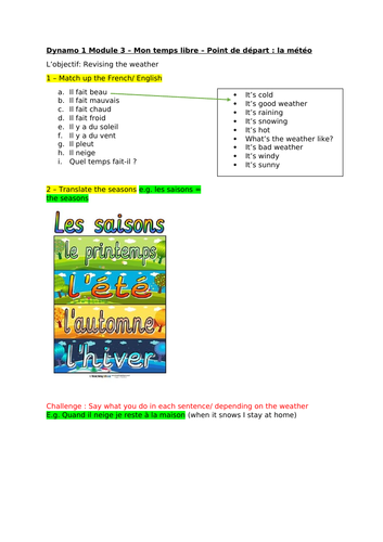 Year 7 French-Dynamo 1 Module 3 -Mon temps libre - ALL UNITS-Worksheets,cover,remote learning