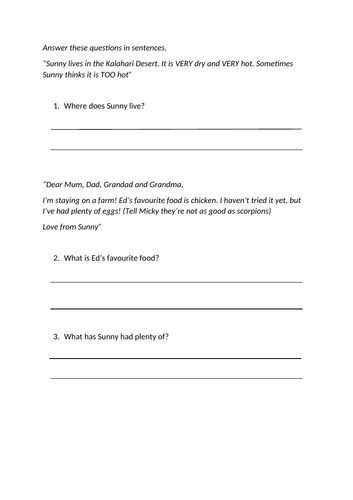 KS1 Meerkat Mail Comprehension