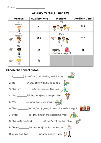 Grammar Auxiliary Verbs (is/ are/ am) Printable