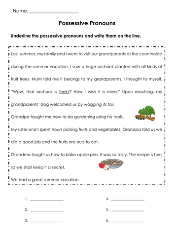 Grammar Possessive Pronouns Mine Yours Theirs Ours Hers His Printable Teaching Resources