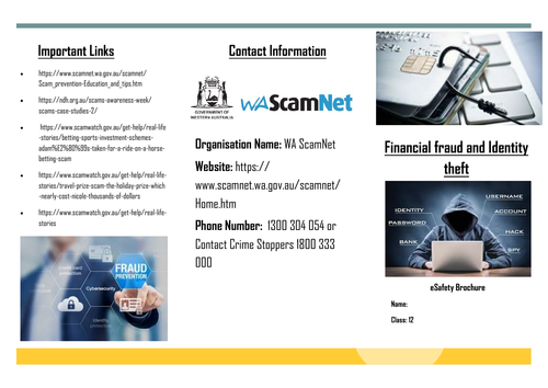 Social and Community Studies - Science and Technology (eSafety)unit - brochure templates