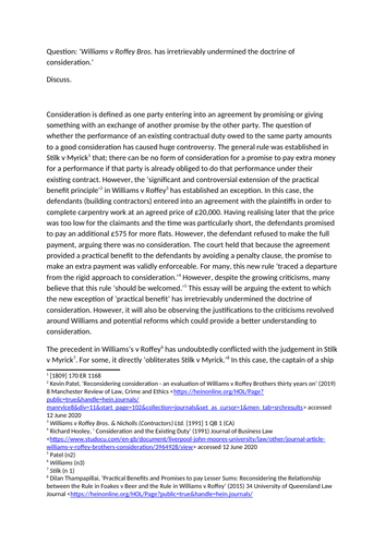 CONTRACT LAW (DEGREE) EXAMPLE QUESTION AND ANSWER: CONSIDERATION ...