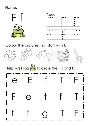 (Alphabets) Finding Letter F and Pictures Printable