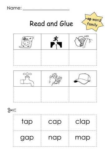 Phonics -ap Word Family Read and Glue Printable