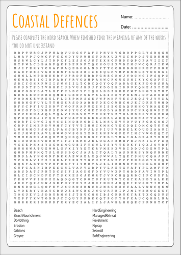 Coastal Defences Wordsearch