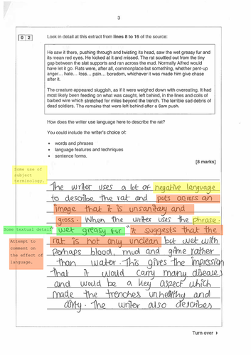 AQA English Language Paper 1 Marked and Annotated Exam Responses on all questions