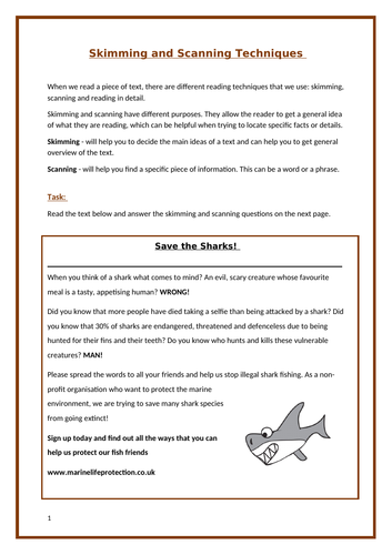 Functional Skills English Skimming & Scanning Reading Comprehension Task