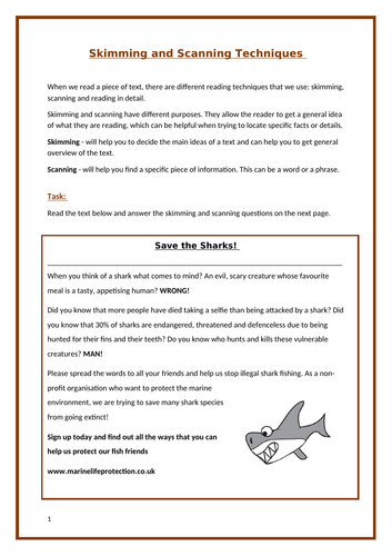 Functional Skills English Skimming & Scanning Reading Comprehension Task