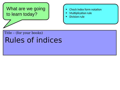 Rules of indices -multiplication and division rule lesson