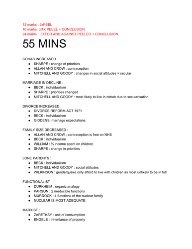 Family - Sociology A-LEVEL