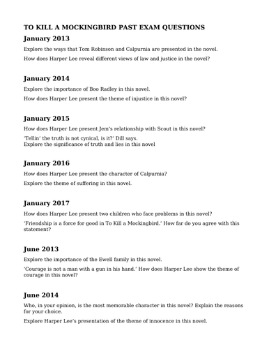 To Kill a Mockingbird Past Exam Questions