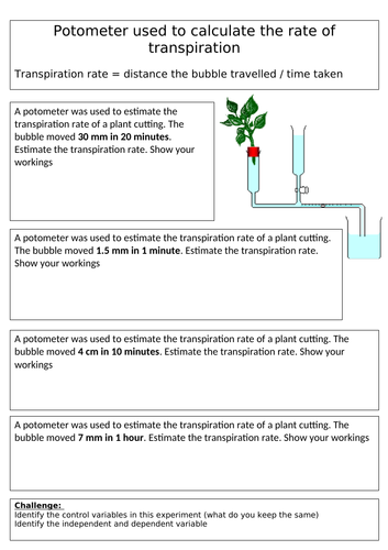 Calculating rate of transpiration