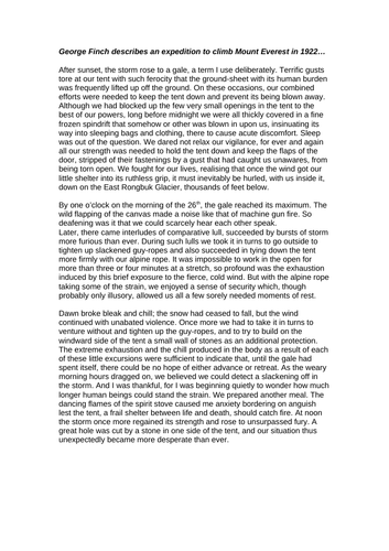 Non Fic Everest George Finch CRR Comprehension Analysis Methods Homework Cover Home Learning