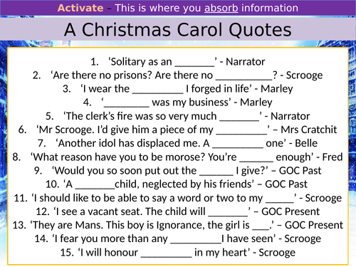 Key Quotes (Romeo & Juliet, A Christmas Carol & Blood Brothers)
