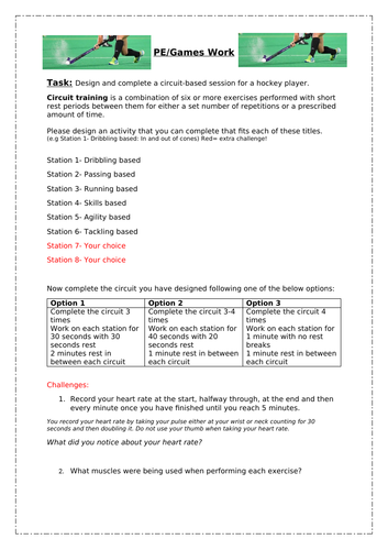 Home learning Hockey Sheet