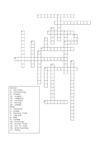 Film genre and opinions crossword (Stimmt2) Teaching Resources