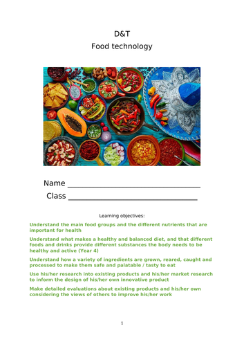 D&T Maya/ Mexican themed food tech booklet