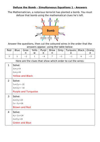 Defuse The Bomb - Simultaneous Equations (Linear)