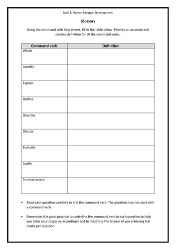 Command verb worksheets x9