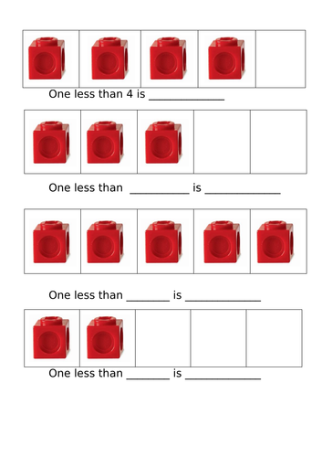 One Less activity with cubes- differentiated