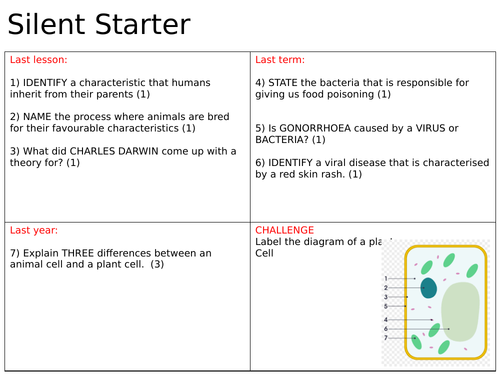 B4 Bioenergetics Starter Questions