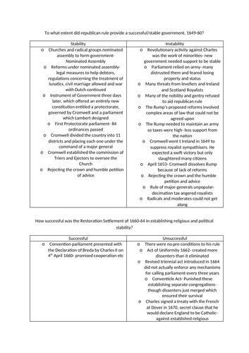 History Britain 1625-1701 Essay Plans A Level: Conflict, revolution