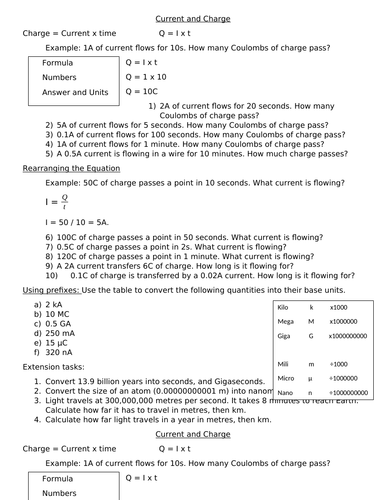 Electricity: Current and Charge calculation