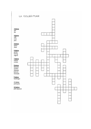 Food crossword in French