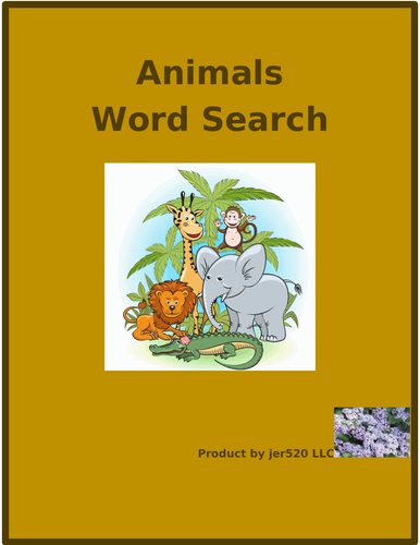 Animais (Animals in Portuguese) Wordsearch