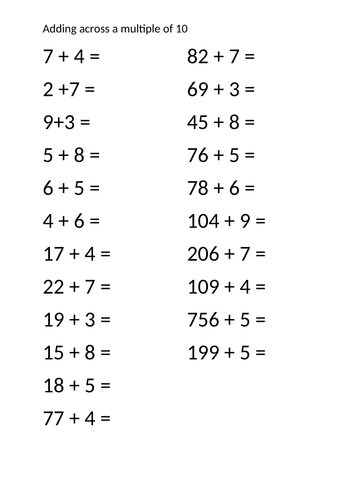 Addition across 10s EMW
