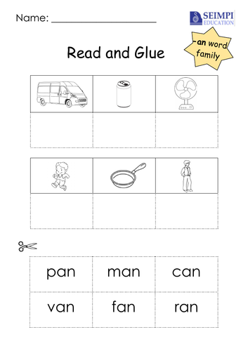 Phonics -an Word Family Read and Glue Printable