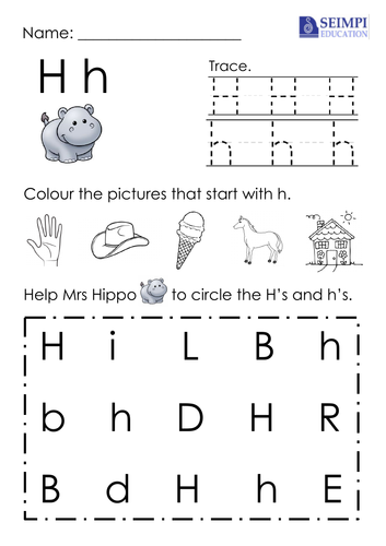 (Alphabets) Finding Letter H h and Pictures Printable