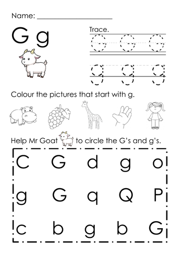 (Alphabets) Finding Letter G g and Pictures Printable | Teaching Resources