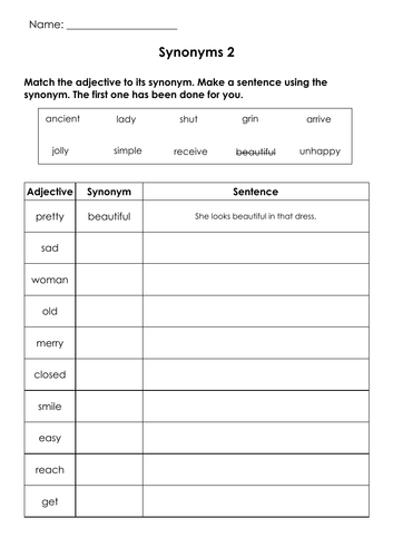Vocabulary Synonyms 2 Printable