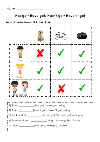 Grammar Has Got/ Have Got/ Hasn't Got/ Haven't Got Printable