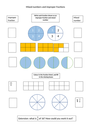 improper fractions mixed numbers worksheet teaching