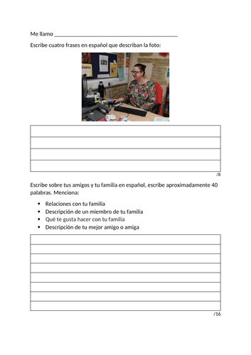 Spanish GCSE Foundation Writing test